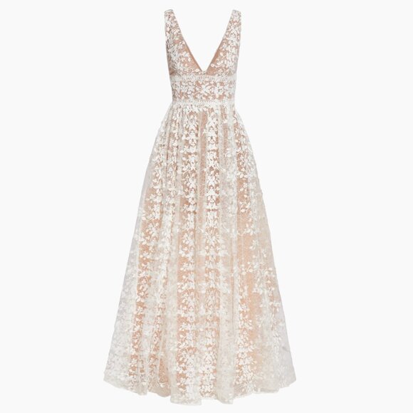Bronx and Banco Megan V Neck Lace Gown - Picture 1 of 6